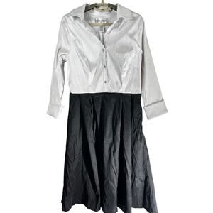 Emma Street Midi Dress Size 12 Black White Business Casual Long Sleeve FLAW